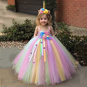 Barn Baby Litt Jente Kjole Regnbue enhjørning Fest Spesiell Leilighet Halloween Netting Blå Lilla Rosa Maksi Ermeløs Prinsesse Søt Kjoler 3-12 år