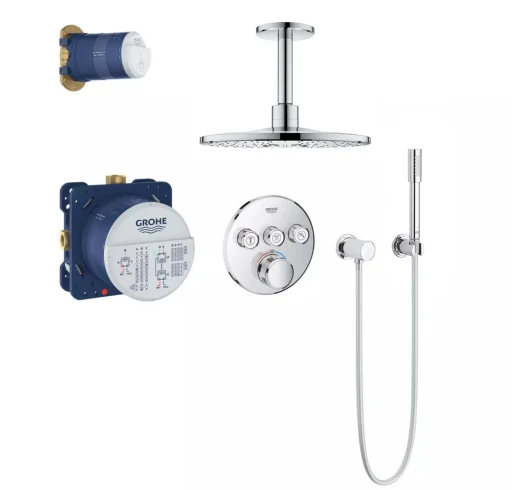 Grohe Grohtherm SmartControl dusjsystem m/termostat, 3 ventiler, innebyggingsdeler & Rainshower SmartActive hoveddusj Ø310 mm, krom