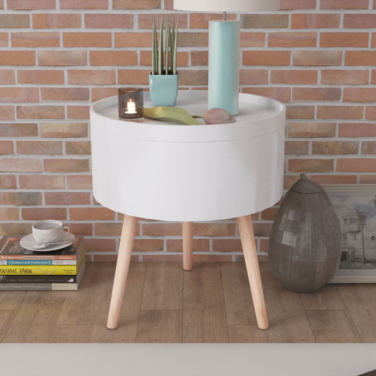 vidaXL sidebord med serveringsfad rund 39,5x44,5 cm hvid