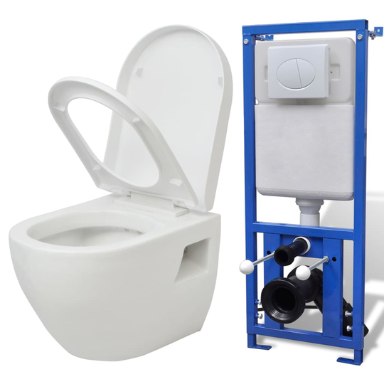 vidaXL vægophængt toilet med cisterne keramisk hvid