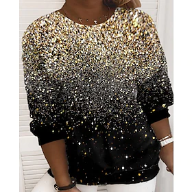 Dame Pluss størrelse Topper Bluse Skjorte Fargegradering 3/4 ermer Crew-hals Fritid Daglig Feriereise Polyester Vinter Høst Gul