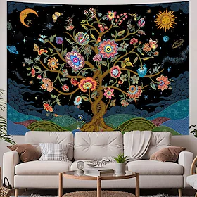 livets tre billedvev trippy sol måne billedvev planter bohemsk estetisk veggheng hjem soverom stue dekorasjon