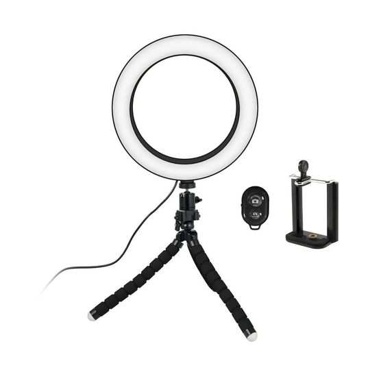 Selfie-lampe/ring light (20 cm) og justerbart stativ