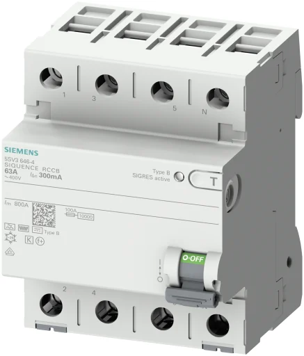 Feilstrømsbryter RCCB HPFI AC / DC 63A 4P 30mA, type B 5SV3346-4