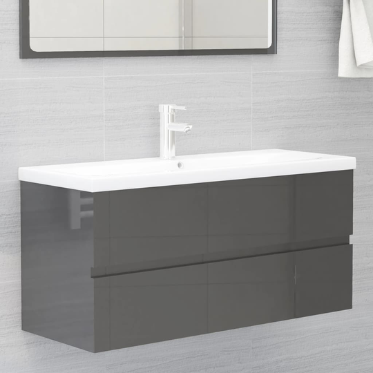 vidaXL vaskeskab 100x38,5x45 cm spånplade grå højglans