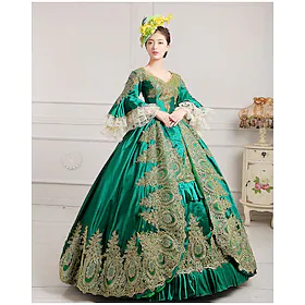 Rokoko Victoriansk 18. århundre Vintage kjole Ballkjole Dame Kostume Årgang Cosplay Fest Skoleball Bryllupsfest ¾ Erme Lengde Gulvlengde Ballkjole Store større