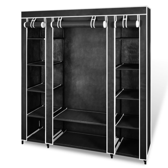 vidaXL stofklædeskab med rum og stænger 45 x 150 x 176 cm sort