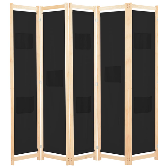 vidaXL 5-panels rumdeler 200 x 170 x 4 cm stof sort