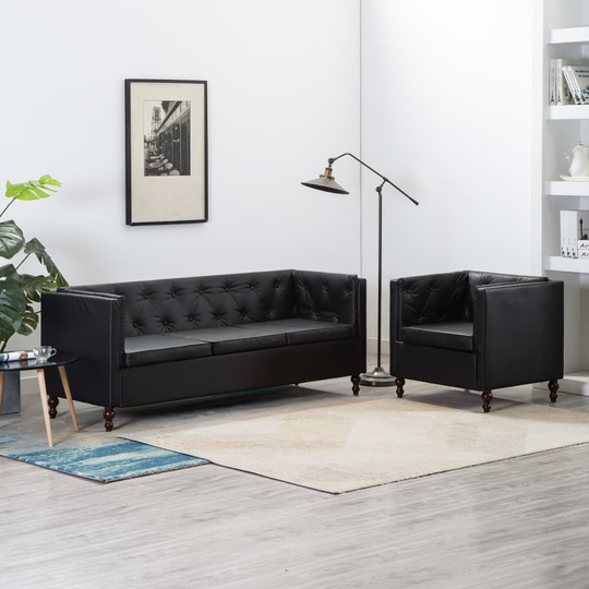vidaXL sofasæt 2 dele kunstlæderbetræk sort
