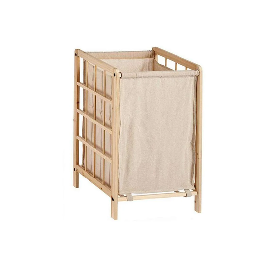 Vasketøjskurv af stof og træ - Beige