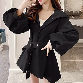 Dame Trenchcoat Hold Varm Pustende utendørs Kontor Arbeid Knapp Lomme Enkeltkneppet Hettegenser OL-stil Elegant Moderne Helfarge Normal Yttertøy Langermet Vint