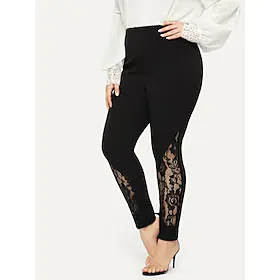 Dame Bukser Svart Sportslig Fritid Yoga- og dansesko Daglig Ferie Feriereise Mikroelastisk Full lengde Helfarge L XL XXL 3XL 4XL