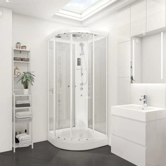 Vikingbad Roma Steamdusj Buet - H219cm Hvit Matt / 90x90cm Glass