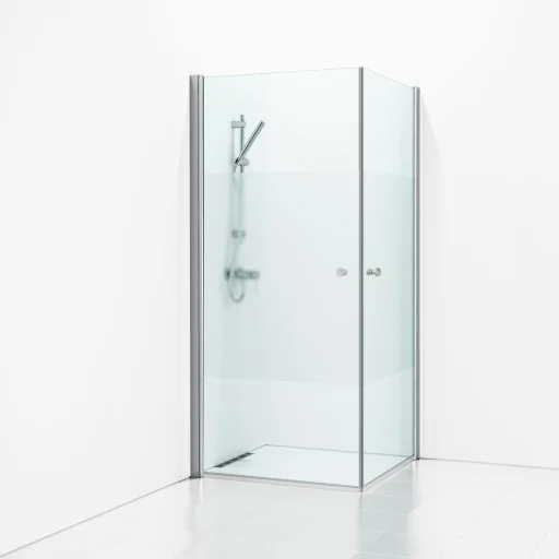 Svedbergs Skoga dusjhjørne 90 x 90 cm, halv frostet glass/blank alu, m/knoppgrep