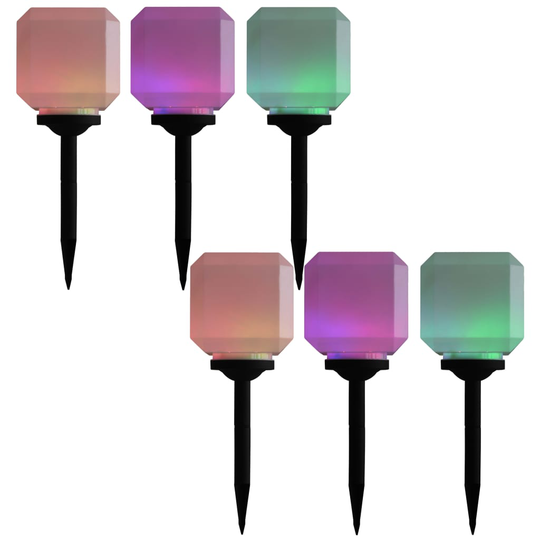 vidaXL udendørs solcellelamper 6 stk. LED kubeform 20 cm RGB