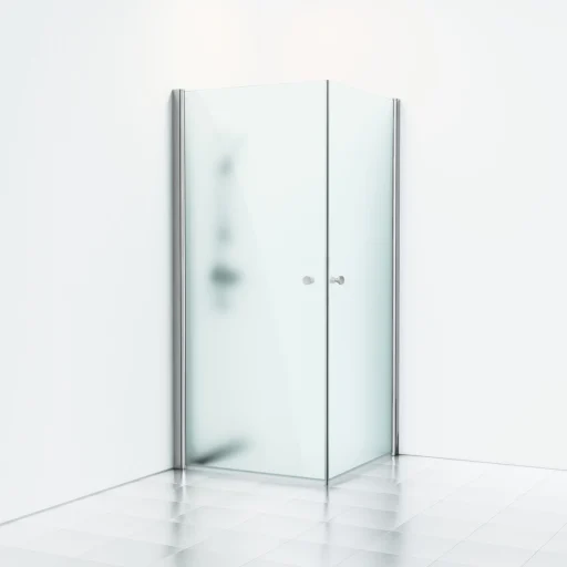 Svedbergs Skoga dusjhjørne 90 x 90 cm, frostet glass/blank alu, m/knoppgrep