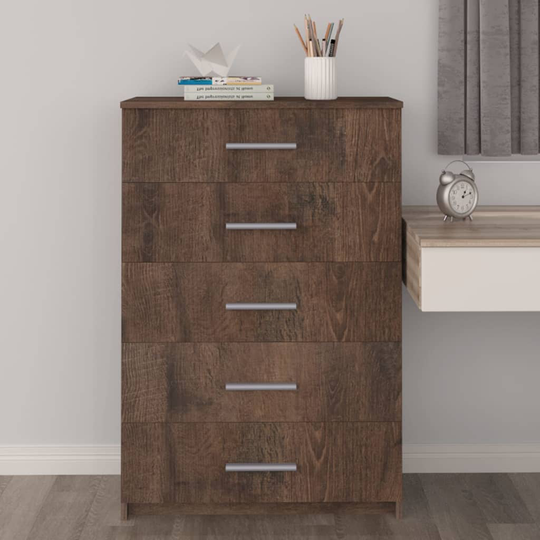 vidaXL kommode 71x35x108 cm spånplade røget egetræsfarve