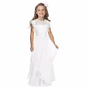 barn jenter blomsterkjole bryllup spesiell anledning ytelse rynket blonder blå hvit svart asymmetrisk kortermet prinsesse søte kjoler sommer normal passform 4-