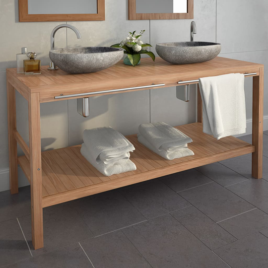 vidaXL badeværelsesskab 132x45x75 cm massivt teak