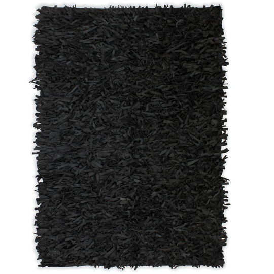 vidaXL shaggy tæppe ægte læder 190 x 280 cm sort