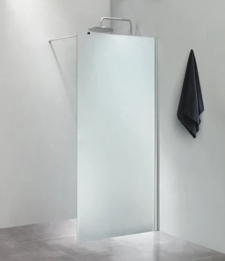 Cassøe SLIM Dusjvegg 70 cm m/Forhengsstang 100 cm, Frosset glass/Blank profil