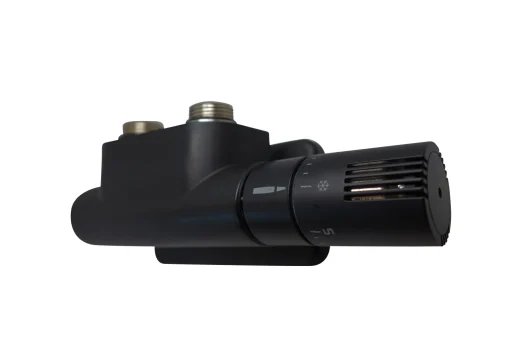 Kriss Twin Rum ventilsett høyre vinkel m/romtermostat, matt sort