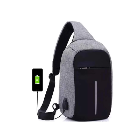 Tyverisikret skuldertaske med USB-port - Grå