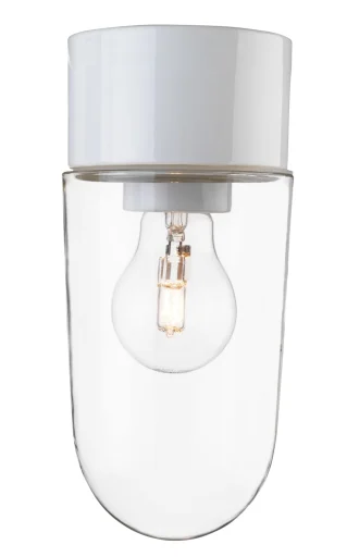 Tak-/veggarmatur Classic Stallglas E27, hvit/klar, IP54