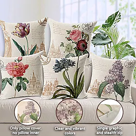 sett med 5 dekorative putetrekk for sofa, sofa eller seng moderne kvalitetsdesign blader floral landlig bomull / imitert lin putetrekk for sofa sofaseng stol