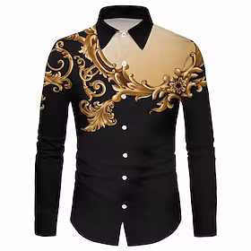 herreskjorte blomsterkrage street casual button-down lange ermede topper casual mote pustende komfortabel svart / sport