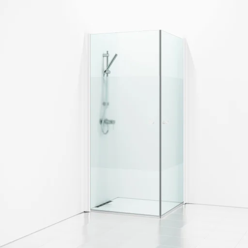Svedbergs Skoga dusjhjørne 90 x 90 cm, halv frostet glass/matt hvit, m/knoppgrep
