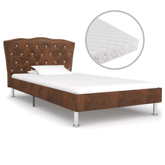 vidaXL seng med madras 90 x 200 cm stof brun