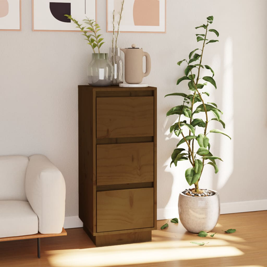 vidaXL skænk 32x34x75 cm massivt fyrretræ gyldenbrun