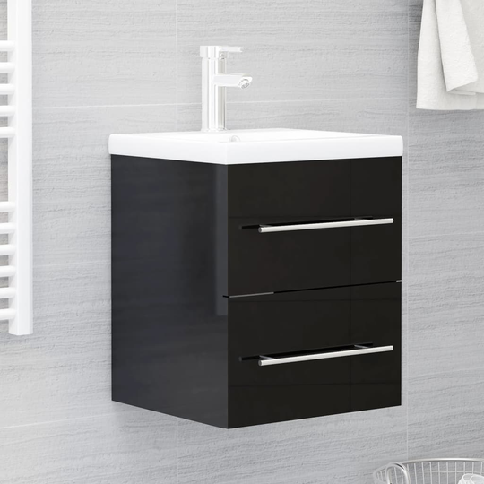 vidaXL vaskeskab 41x38,5x48 cm spånplade sort højglans