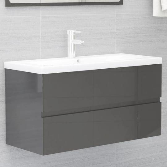 vidaXL vaskeskab 90x38,5x45 cm spånplade grå højglans