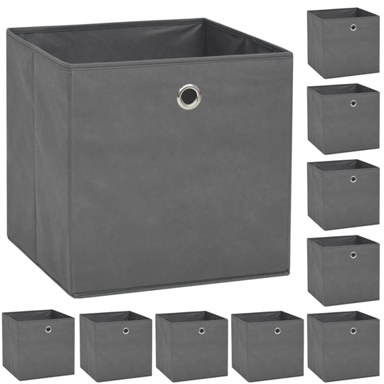 vidaXL opbevaringskasser 10 stk. uvævet stof 32 x 32 x 32 cm grå