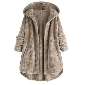 Dame Frakk Teddyfrakk Sherpa jakke Fleece-jakke Daglig Høst Vinter Normal Frakk Normal Fritid Jakker Langermet Helfarge Vinrød Hvit Svart