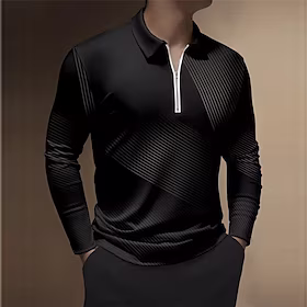 Herre POLO T-skjorte Golf skjorte Geometri Aftæpning Vin Mørkegrønn Navyblå Svart 3D-utskrift utendørs Gate Langermet Glidelås Trykt mønster Klær Mote Designer
