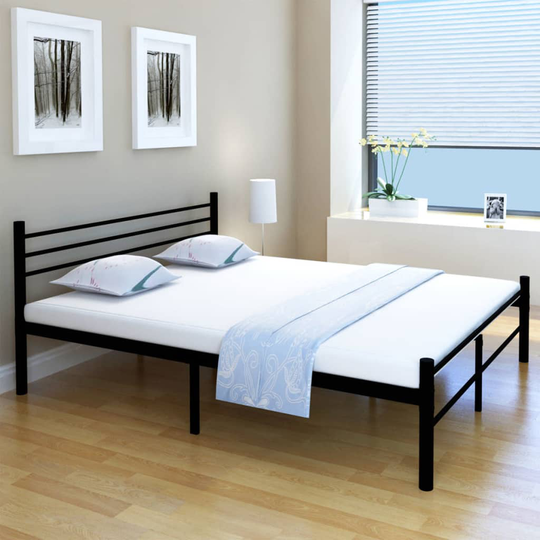 vidaXL seng med madras af memoryskum sort metal 160 x 200 cm