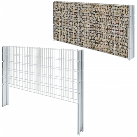 vidaXL 2D gabionhegn galvaniseret stå 2,008x1,03 m 6 m sølvfarvet