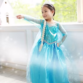 barn små jenter frozen elsa kostyme kjole ensfarget en linje kjole ytelse fest lyseblå maxi langermet prinsesse vakre kjoler høst vinter normal passform 3-10 å