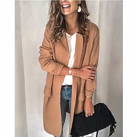Dame Blazer Helfarge Klassisk Stil Elegant og luksuriøst Langermet Frakk Høst Vår Virksomhet Åpen Forside Lang Jakker Svart
