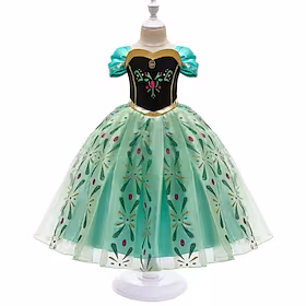 Barn Litt Jente Kjole Grafisk Geometrisk Blomsternål i krystall Tyllkjole Bursdagsfest Cosplay Kostymer Pegeant Broderi Trykt mønster Grønn Prinsesse Lolita El