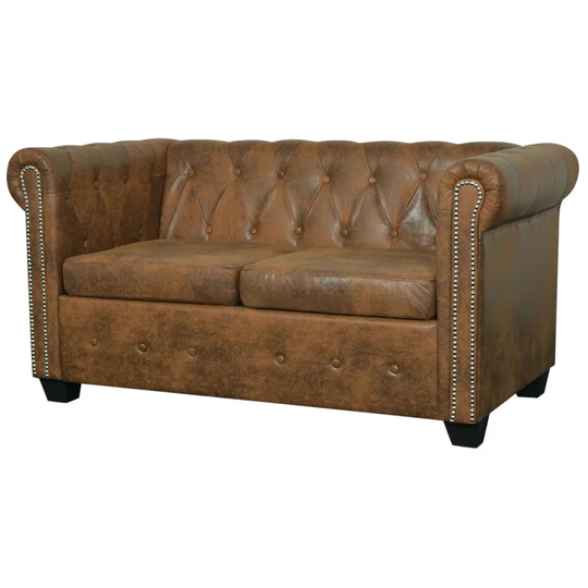 vidaXL Chesterfieldsofa 2-personers kunstlæder brun