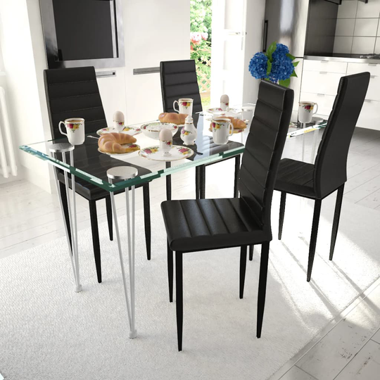vidaXL spisebordssæt med 4 stole og 1 glasbord