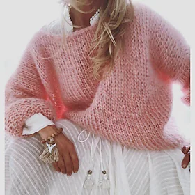 Dame Pullover genser Jumper Tykk Heklet Strikke Strikket Ren farge Crew-hals Stilfull Fritid utendørs Daglig Vår Rosa Kakifarget S M L / Langermet / Ferie / No