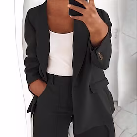 Dame Pluss størrelse Blazer عادي Avslappet Feriereise Langermet Hakkjakkeslag Normal Høst Svart Blå Grå L XL XXL 3XL 4XL / Store størrelser