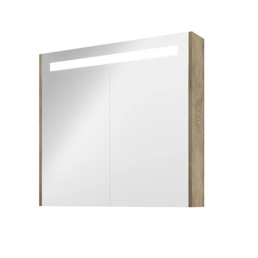 Sanibell Proline speilskab m/LED-belysning, 80x74cm, rå eik