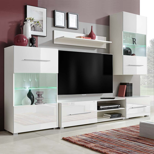 vidaXL skabssæt med tv-skab og LED-lys 5 dele hvid