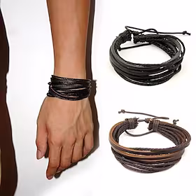 Herre Kaffe Vintage Armbånd Vevet Armband Retro Vintage-tema Enkel Europeisk Bohem Lær Armbånd Smykker Svart / Brun Til Gave Strand Festival
